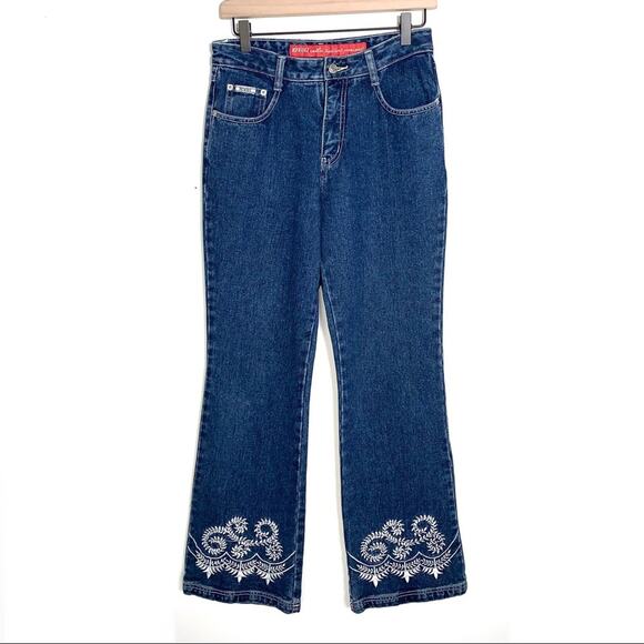 Revolt Jeans Denim - Revolt high rise embroidered flared leg mid rise medium wash jeans size 8 B115